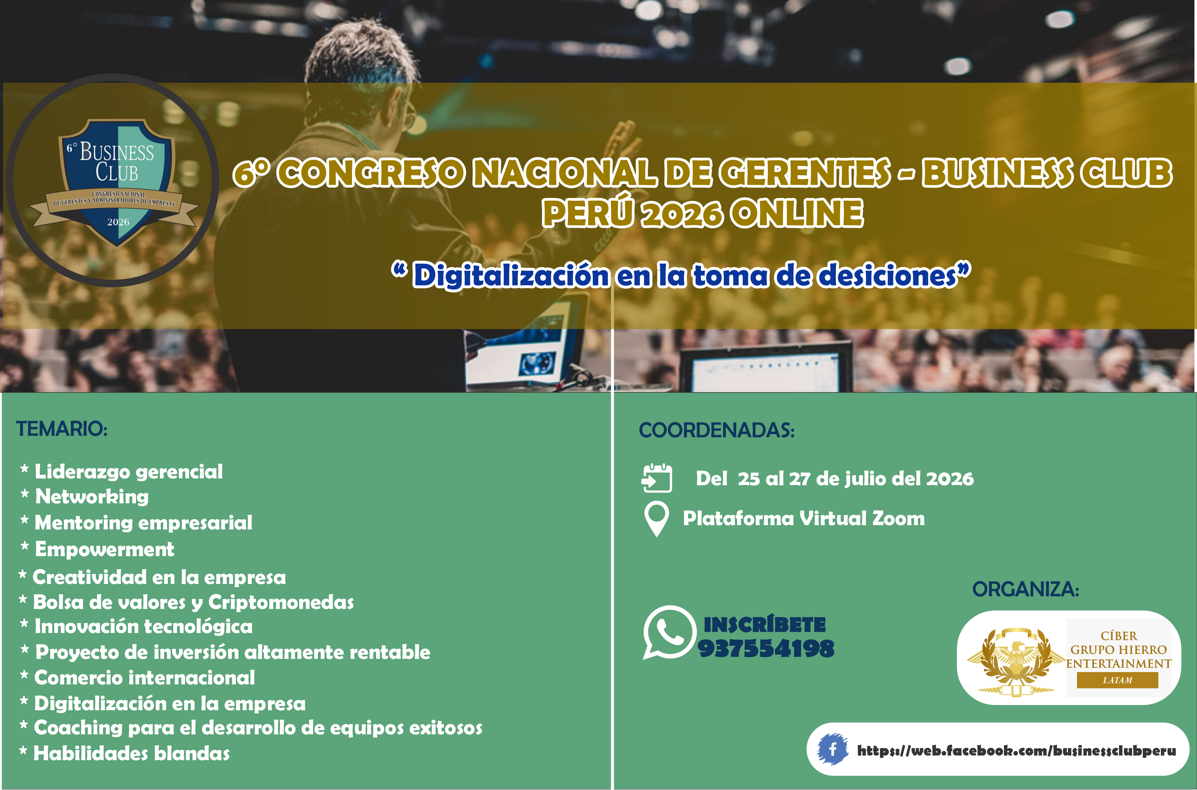 EN CHICLAYO: SE DESARROLLARÁ EL 6° CONGRESO NACIONAL DE GERENTES – BUSINESS CLUB 2026 ONLINE